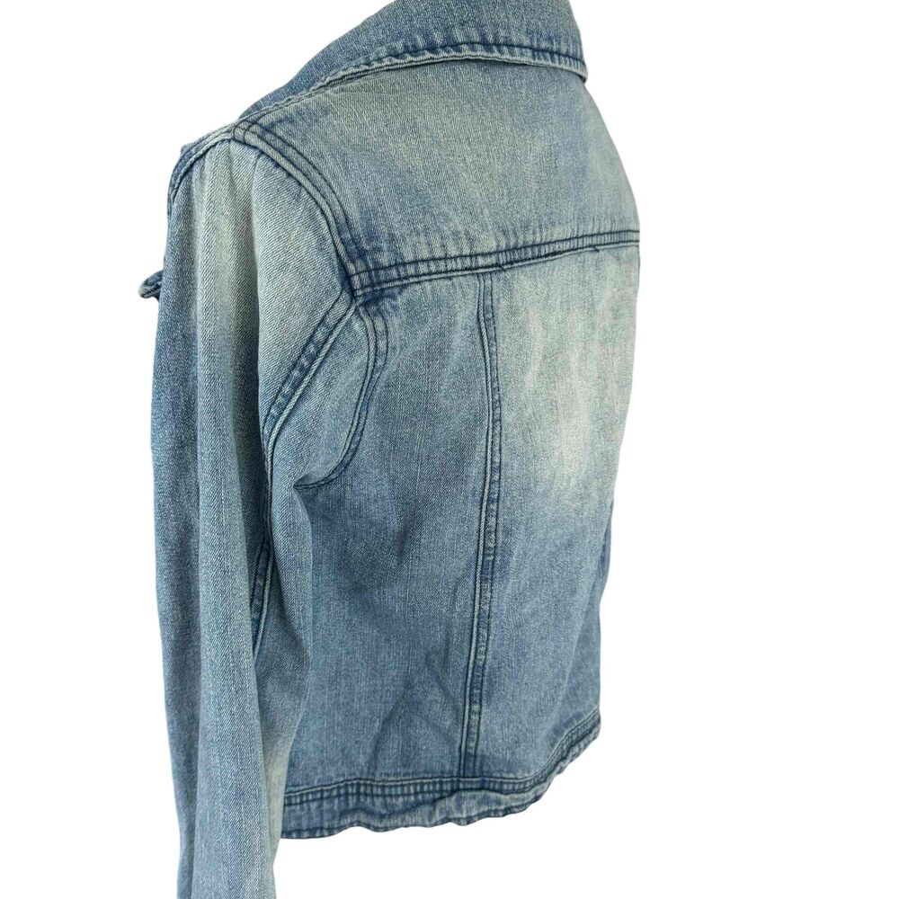 Indigo Rein Womens Blue Denim Jacket Button Front Long Sleeves Cropped Medium - Picture 6 of 16